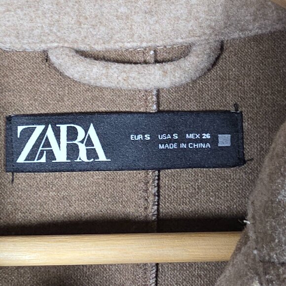 Zara Shirt Jacket Smal Beige Khaki Oversized Shacket Button Down Heavy Flannel - Picture 7 of 12